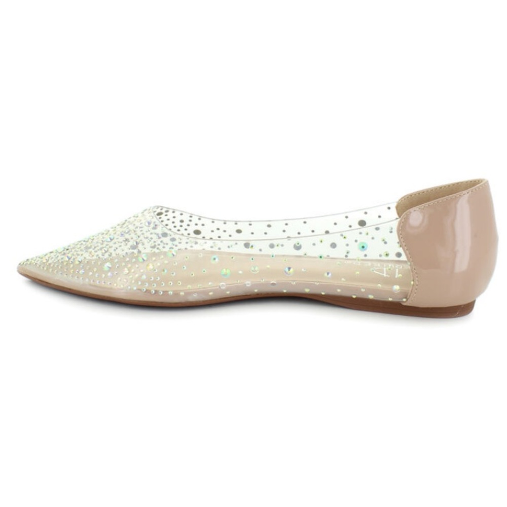 NWOT I’d required l- Desiree clear flats beige w embellished size 11W